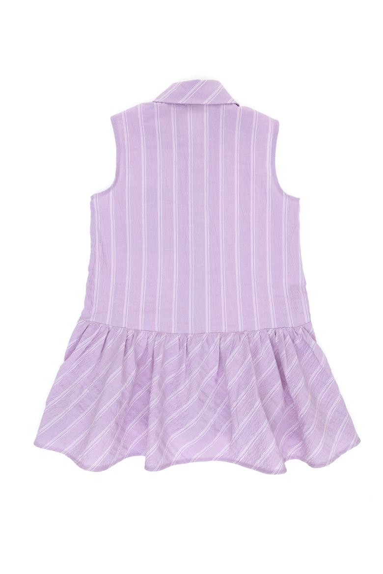Kız Çocuk Lila Polo Yaka Kolsuz Çizgili Dokuma Elbise - 50306587013