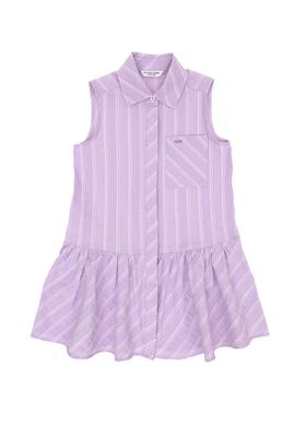 Kız Çocuk Lila Polo Yaka Kolsuz Çizgili Dokuma Elbise - 50306587013