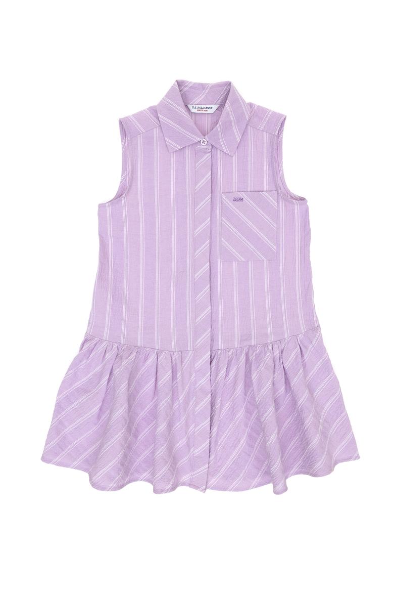 Kız Çocuk Lila Polo Yaka Kolsuz Çizgili Dokuma Elbise - 50306587013