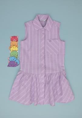 Kız Çocuk Lila Polo Yaka Kolsuz Çizgili Dokuma Elbise - 50306587013