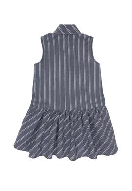 Kız Çocuk Lacivert Polo Yaka Kolsuz Çizgili Dokuma Elbise - 50306587001