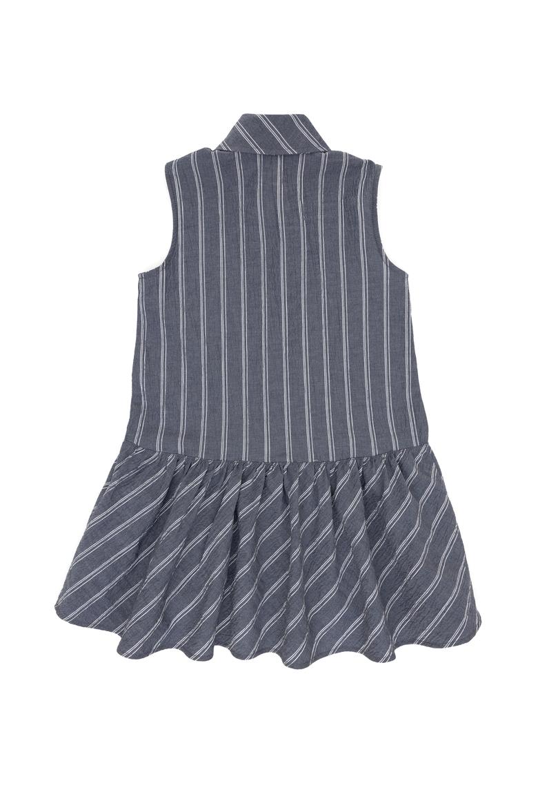 Kız Çocuk Lacivert Polo Yaka Kolsuz Çizgili Dokuma Elbise - 50306587001