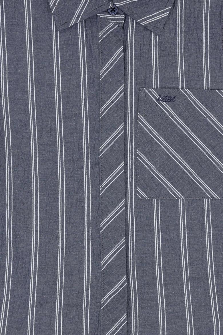 Kız Çocuk Lacivert Polo Yaka Kolsuz Çizgili Dokuma Elbise - 50306587001