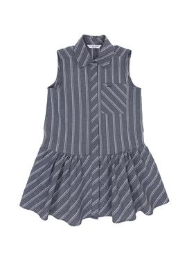 Kız Çocuk Lacivert Polo Yaka Kolsuz Çizgili Dokuma Elbise - 50306587001