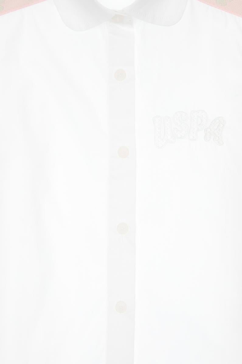 Kız Çocuk Beyaz Büzgü Detaylı Pamuk Kısa Kollu Gömlek