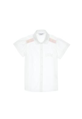 Kız Çocuk Beyaz Büzgü Detaylı Pamuk Kısa Kollu Gömlek - 50305572011