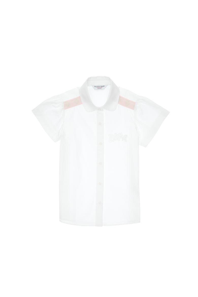 Kız Çocuk Beyaz Büzgü Detaylı Pamuk Kısa Kollu Gömlek - 50305572011