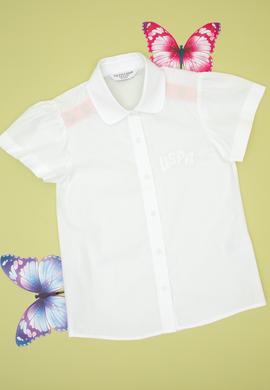 Kız Çocuk Beyaz Büzgü Detaylı Pamuk Kısa Kollu Gömlek - 50305572011