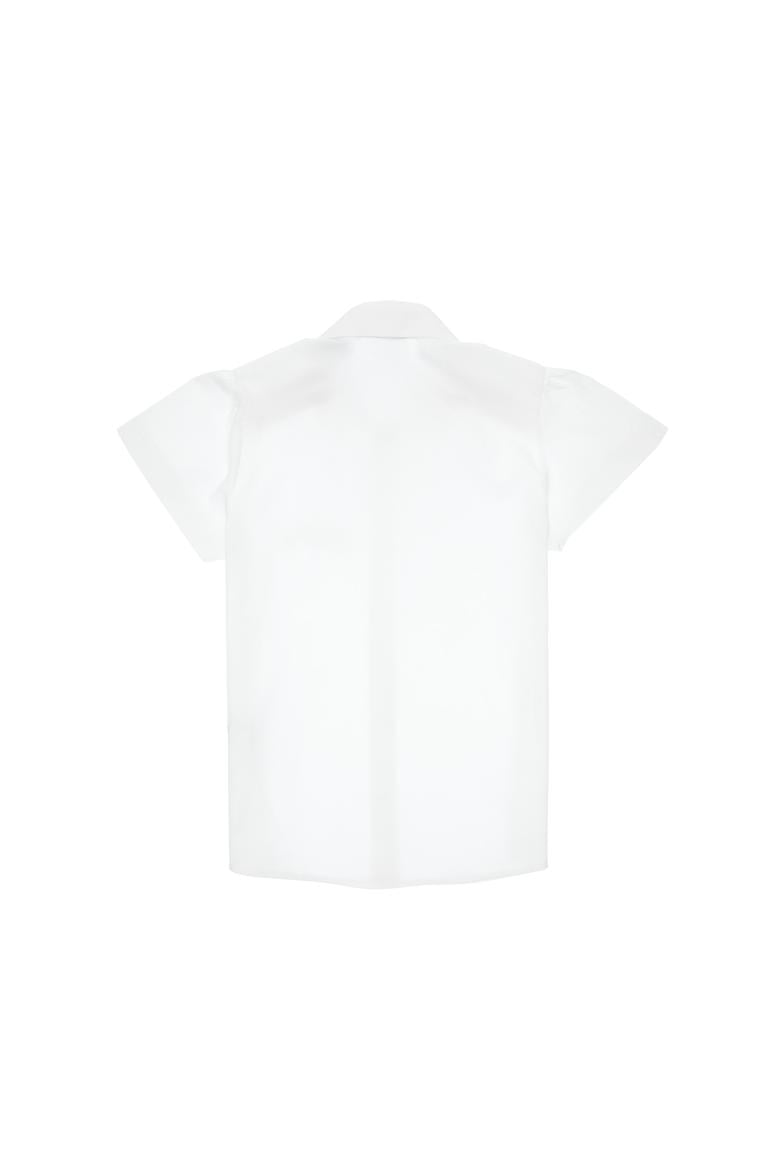 Kız Çocuk Beyaz Büzgü Detaylı Pamuk Kısa Kollu Gömlek - 50305572011