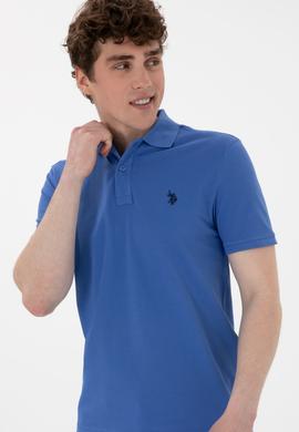 Erkek Slim Fit Polo Yaka İndigo Basic Tişört - 50297984104