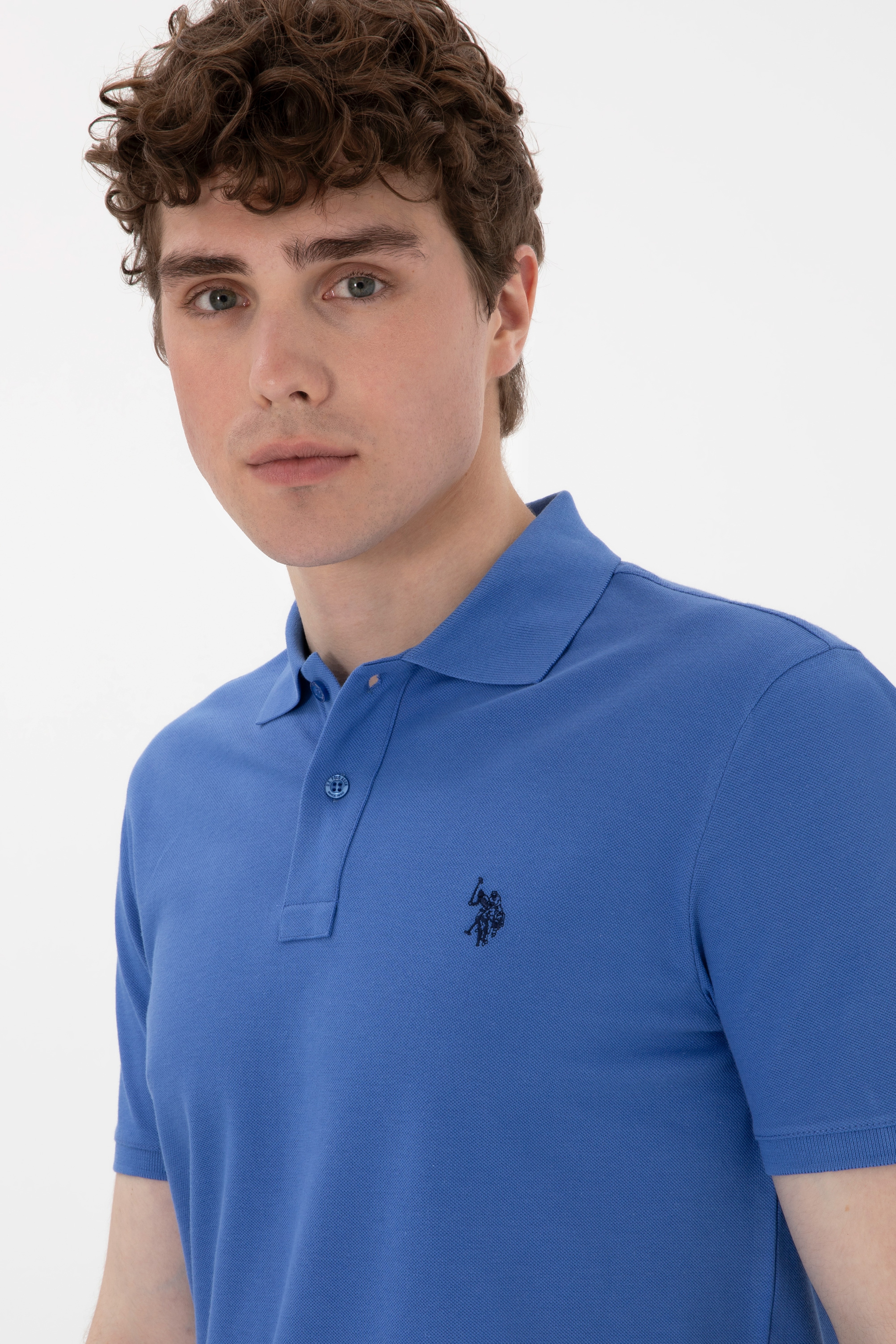Erkek Slim Fit Polo Yaka İndigo Basic Tişört