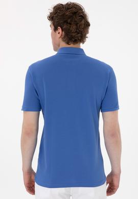 Erkek Slim Fit Polo Yaka İndigo Basic Tişört - 50297984104