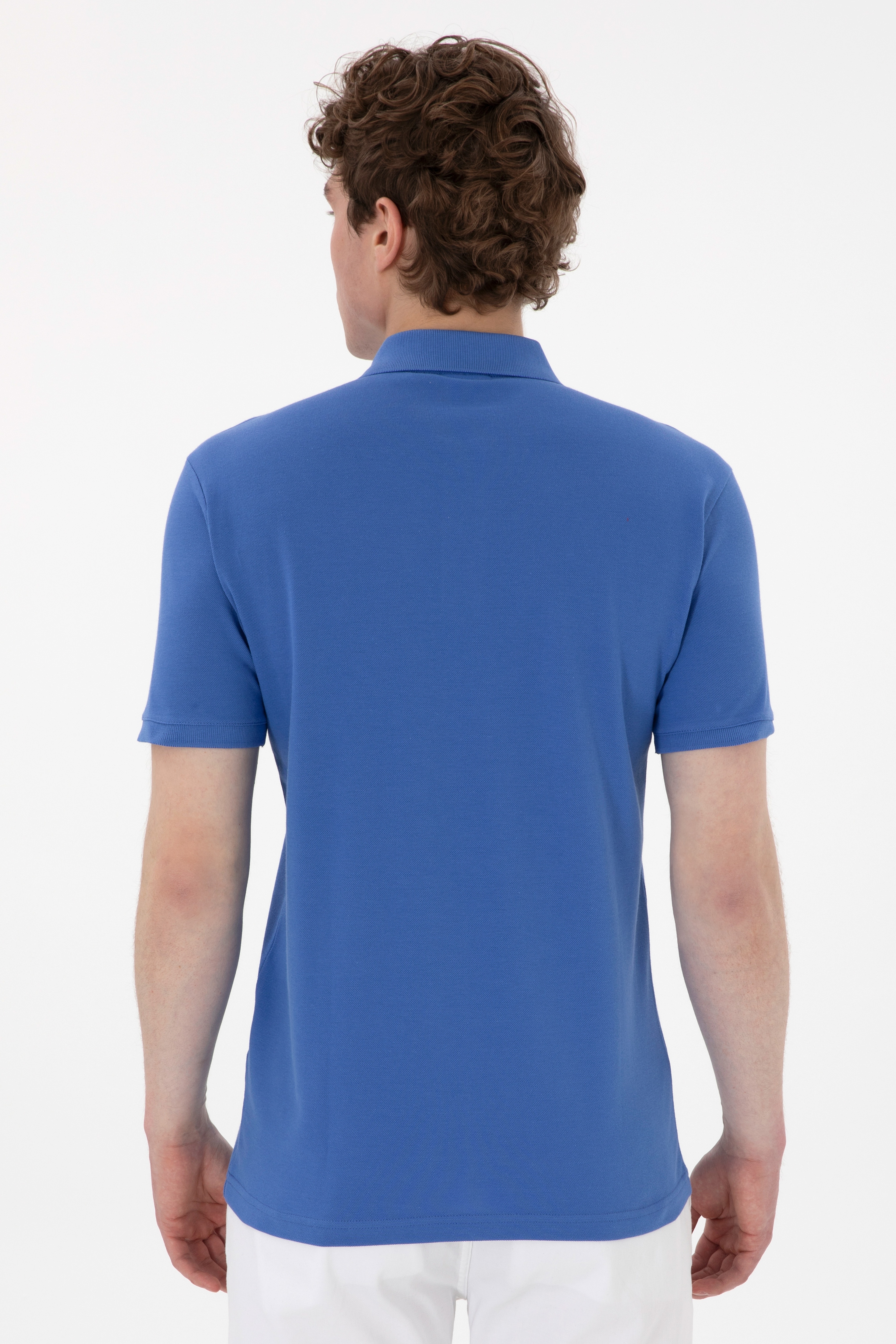 Erkek Slim Fit Polo Yaka İndigo Basic Tişört