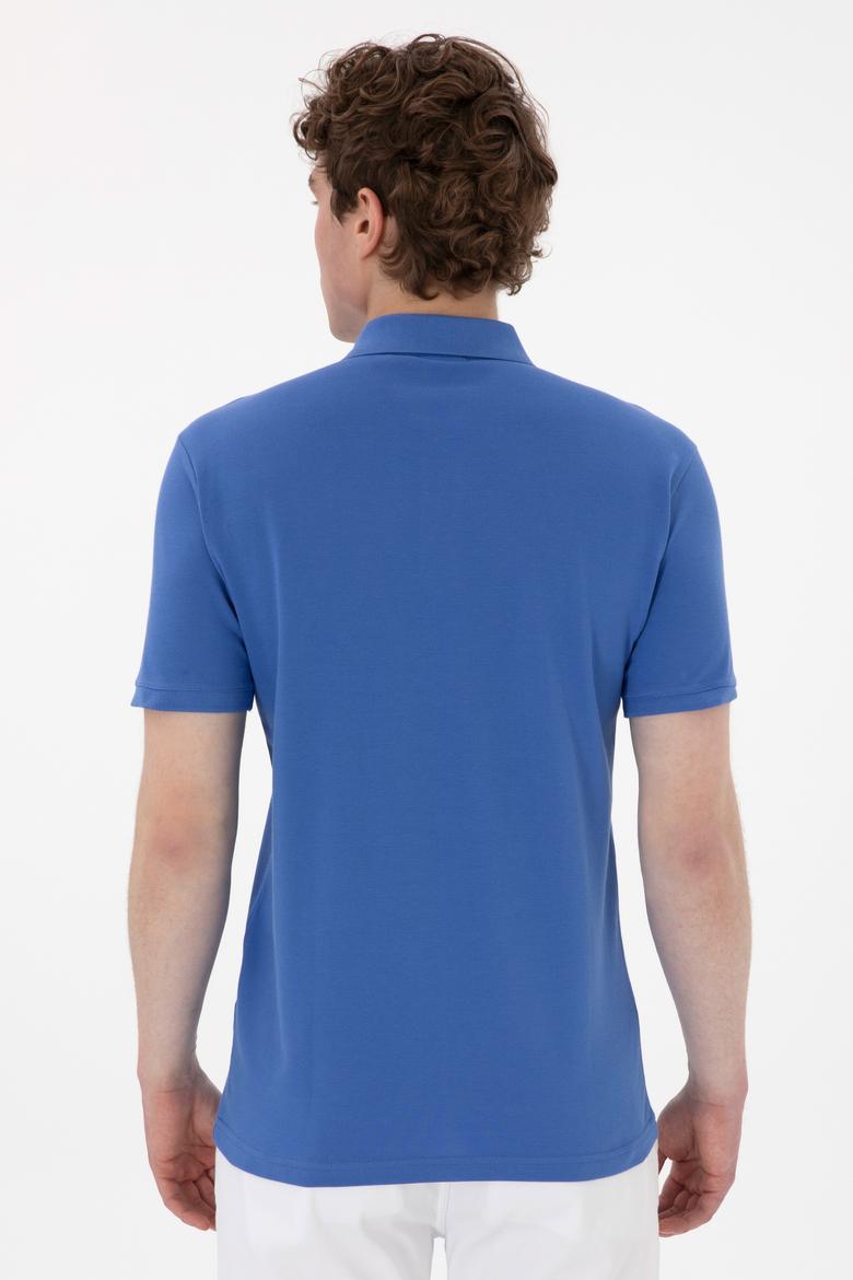 Erkek Slim Fit Polo Yaka İndigo Basic Tişört - 50297984104
