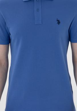 Erkek Slim Fit Polo Yaka İndigo Basic Tişört - 50297984104