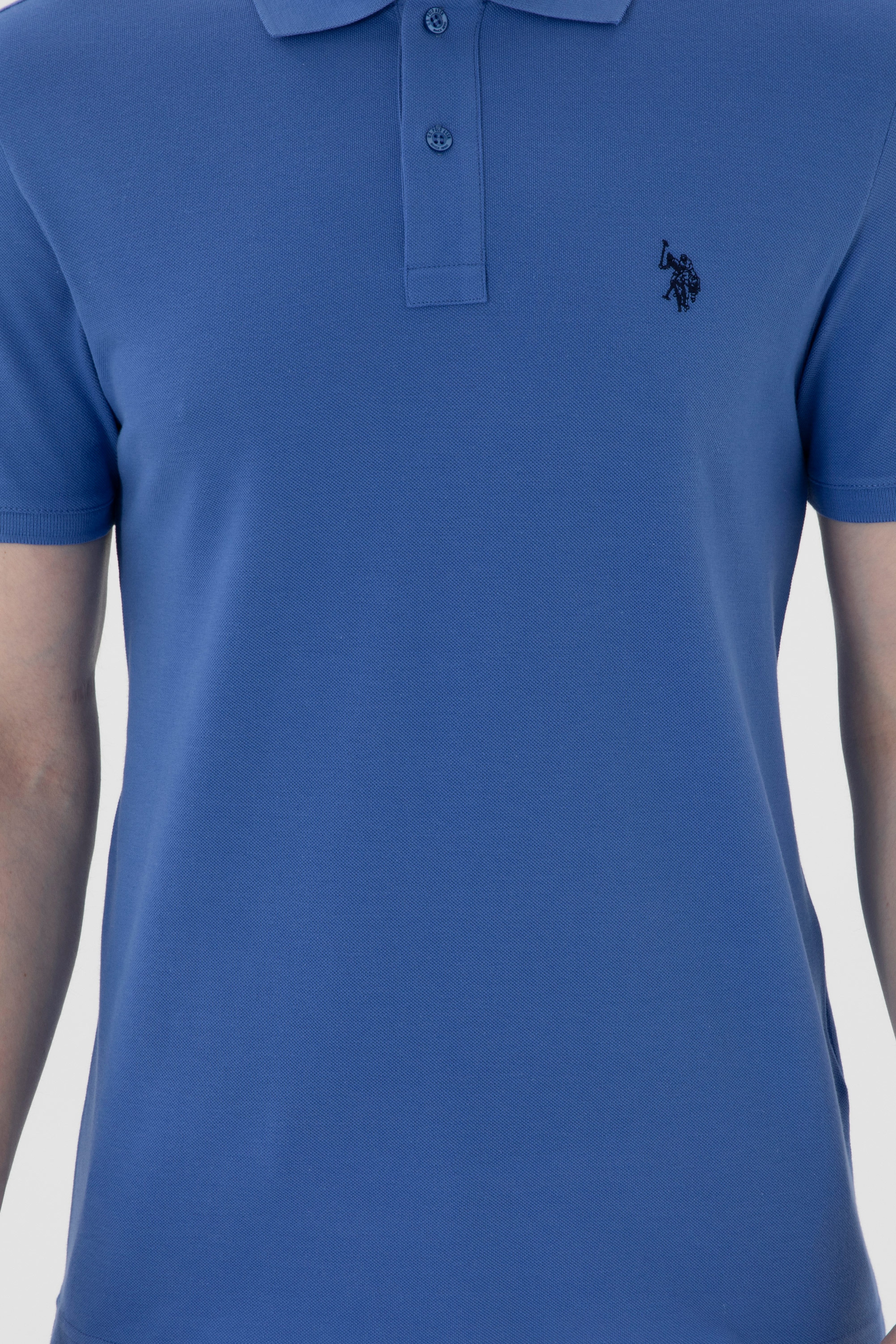 Erkek Slim Fit Polo Yaka İndigo Basic Tişört - Image 6