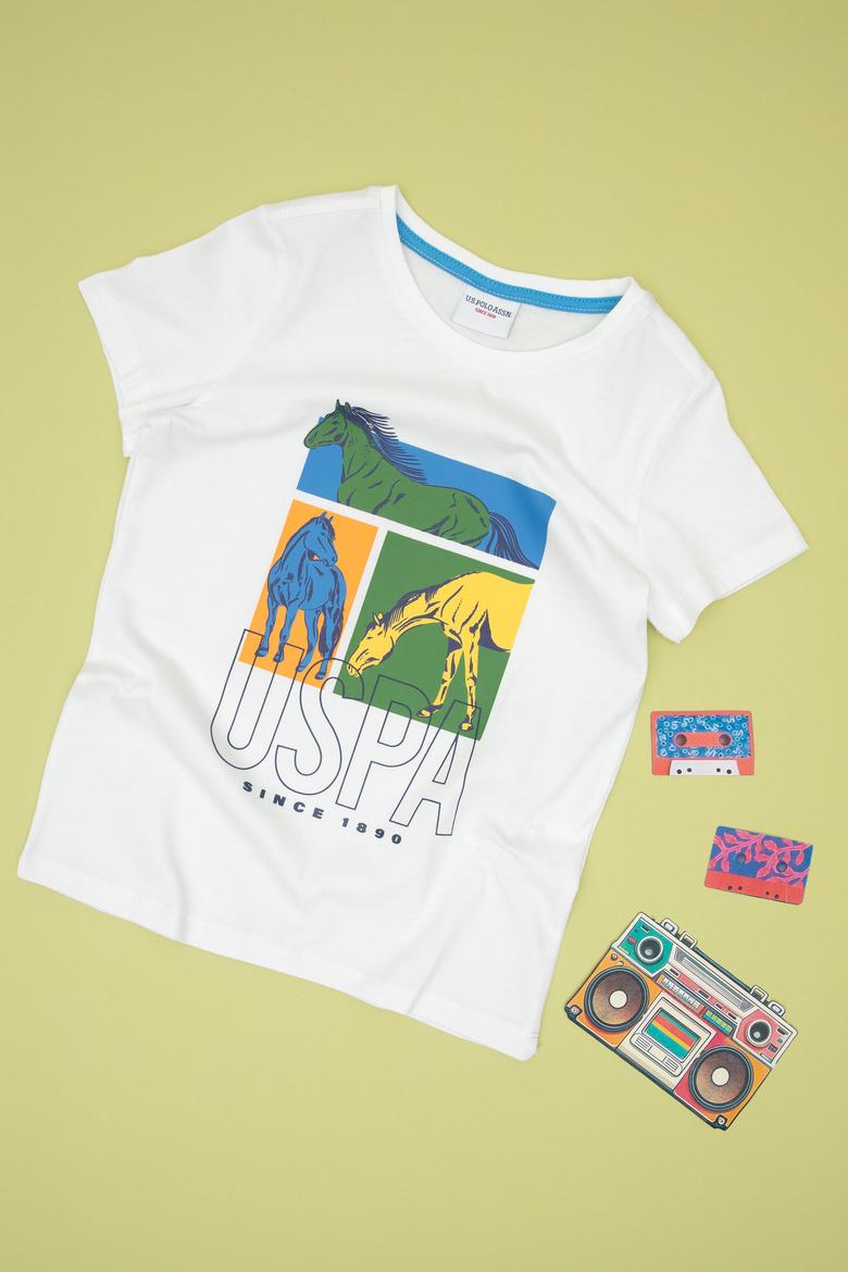 Erkek Çocuk Beyaz Bisiklet Yaka Tişört