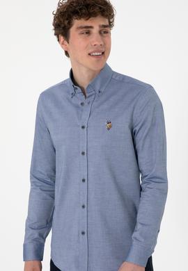 Erkek İndigo Uzun Kollu Basic Gömlek - 50293847062