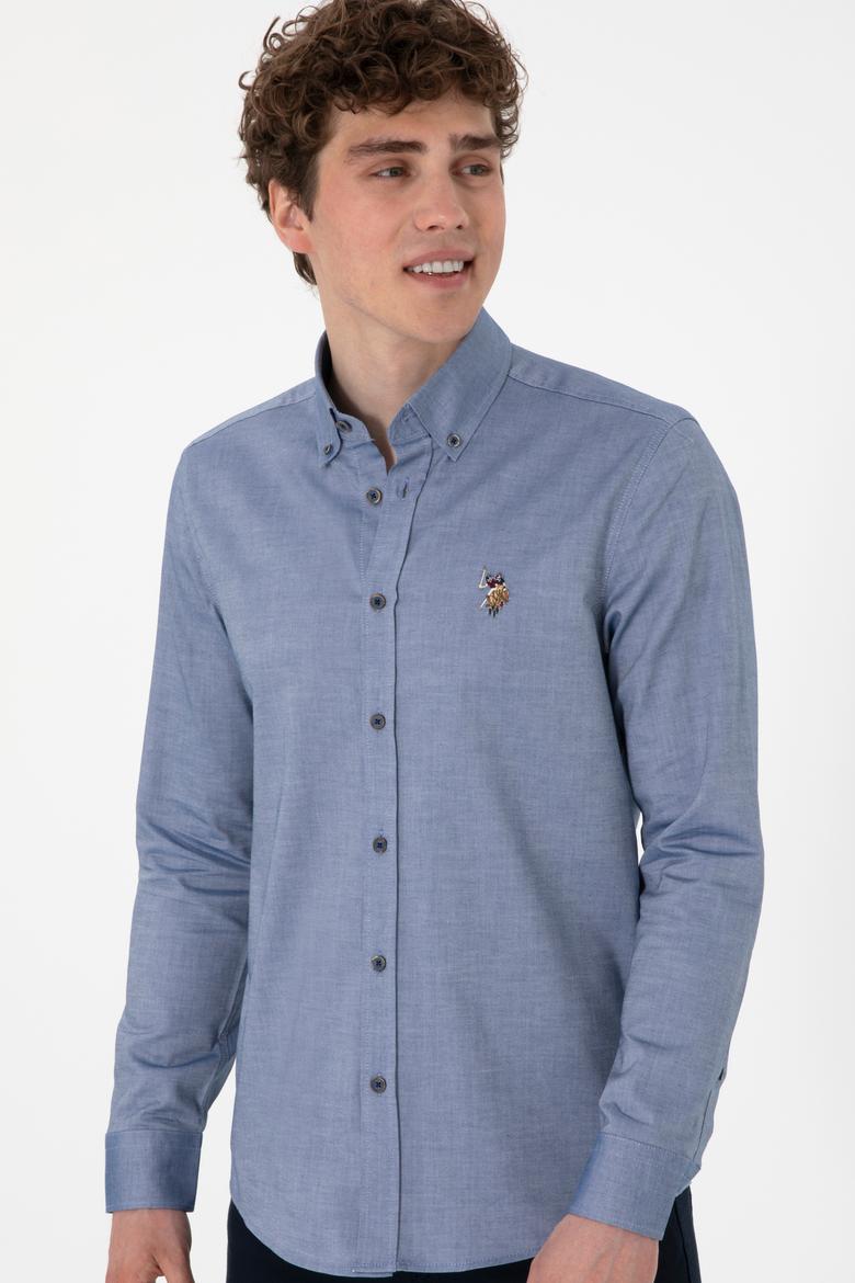 Erkek İndigo Uzun Kollu Basic Gömlek - 50293847062