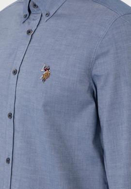 Erkek İndigo Uzun Kollu Basic Gömlek - 50293847062