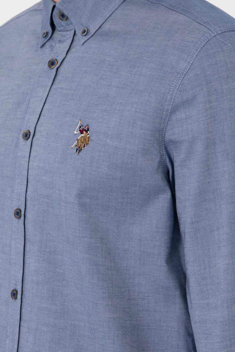 Erkek İndigo Uzun Kollu Basic Gömlek - 50293847062