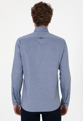 Erkek İndigo Uzun Kollu Basic Gömlek - 50293847062