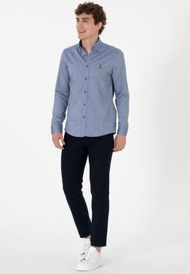 Erkek İndigo Uzun Kollu Basic Gömlek - 50293847062
