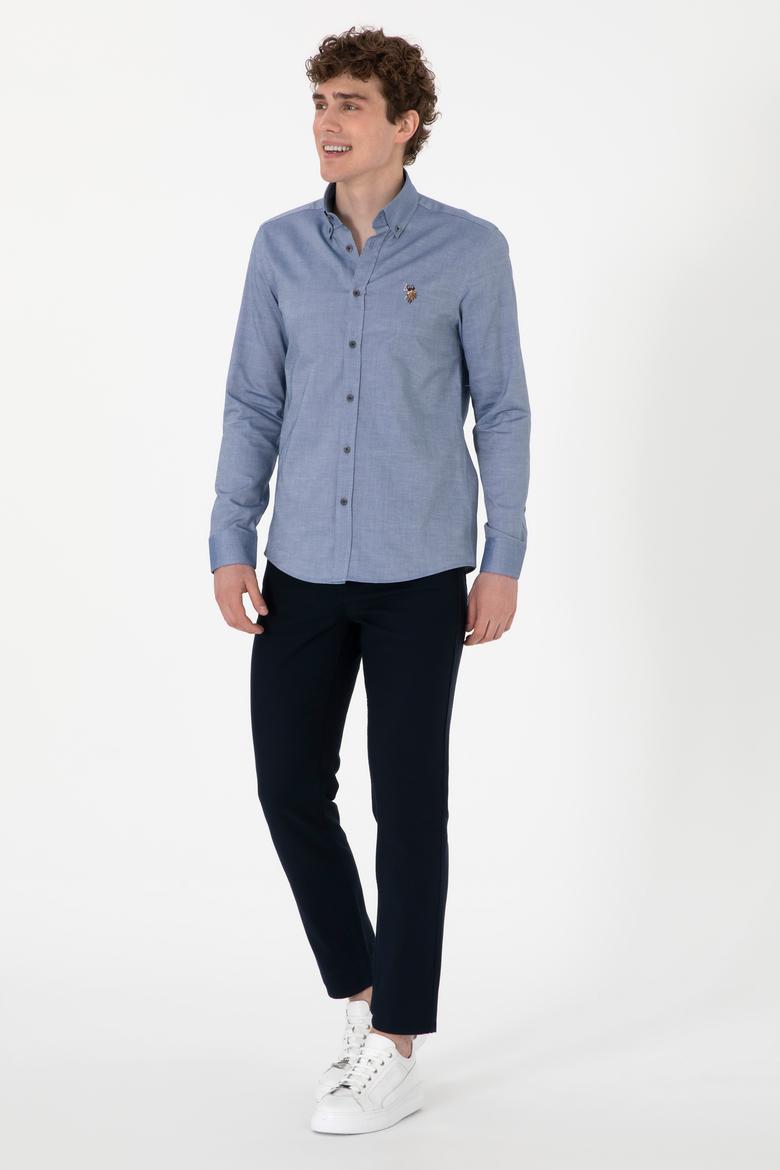 Erkek İndigo Uzun Kollu Basic Gömlek - 50293847062