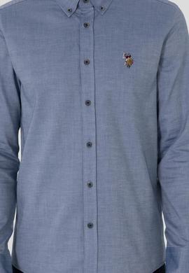 Erkek İndigo Uzun Kollu Basic Gömlek - 50293847062