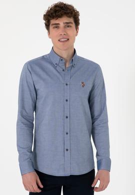 Erkek İndigo Uzun Kollu Basic Gömlek - 50293847062