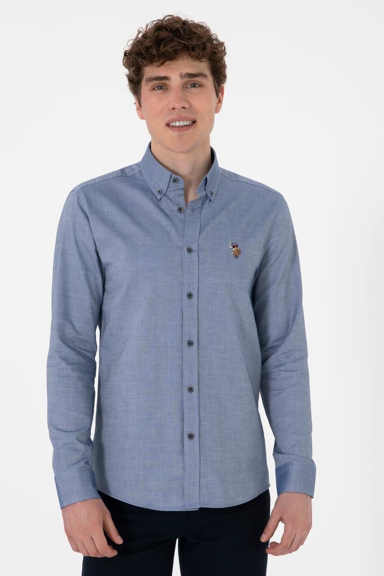 Erkek İndigo Uzun Kollu Basic Gömlek