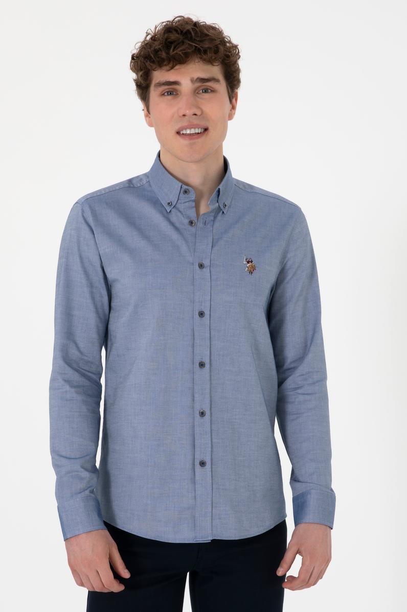 Erkek İndigo Uzun Kollu Basic Gömlek