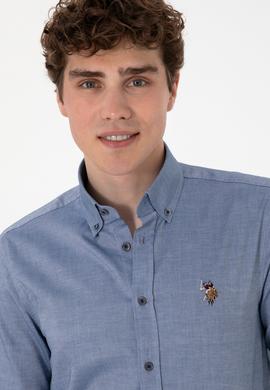 Erkek İndigo Uzun Kollu Basic Gömlek - 50293847062