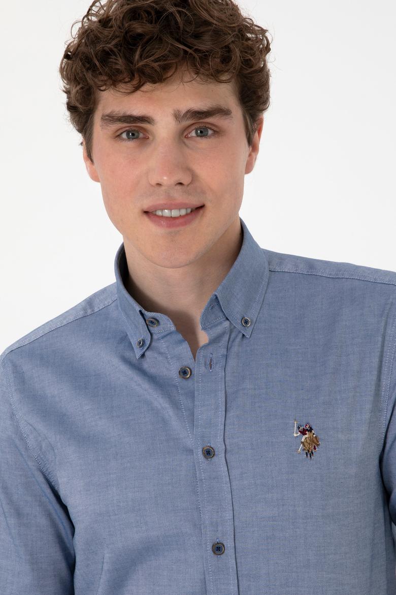 Erkek İndigo Uzun Kollu Basic Gömlek - 50293847062