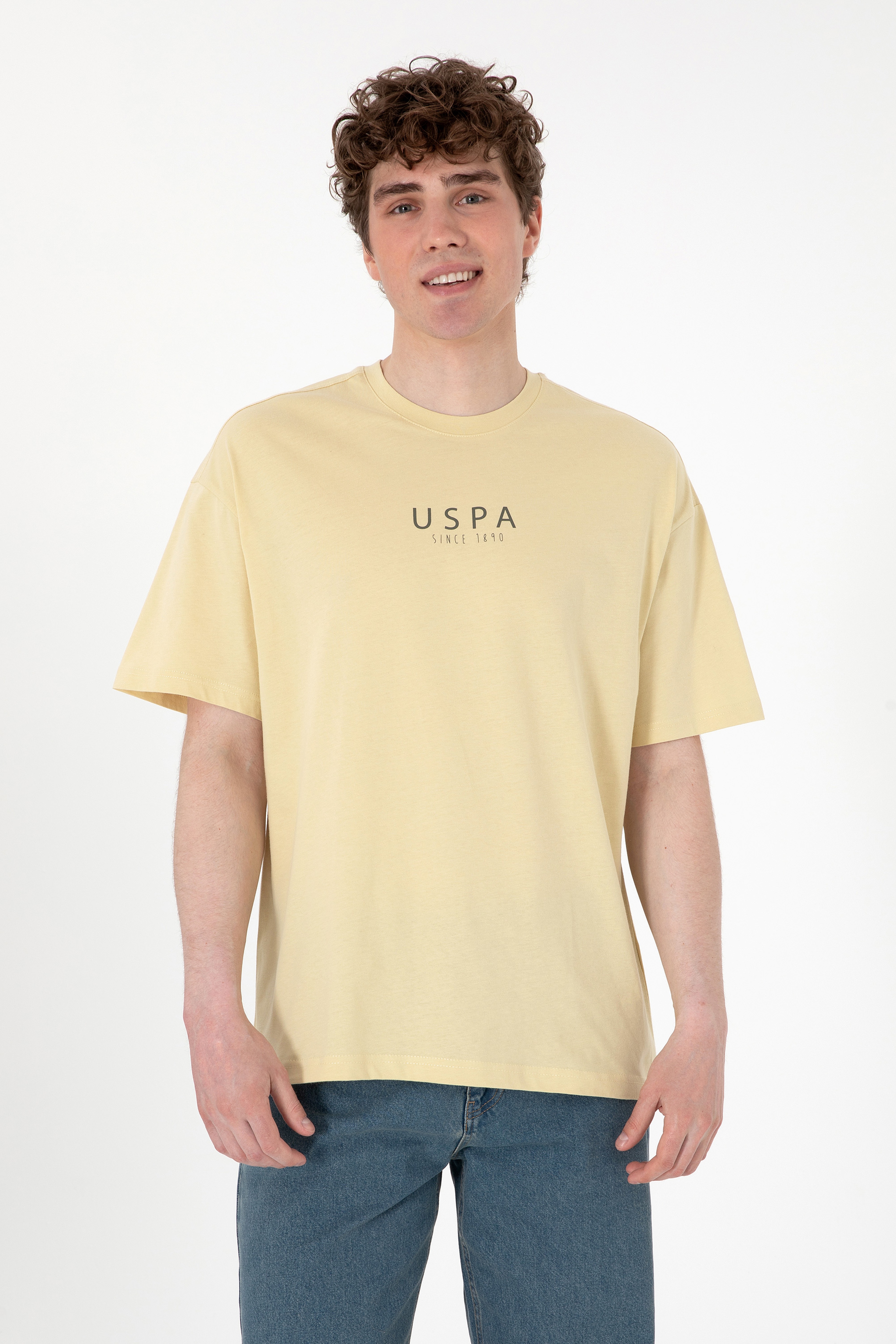 Erkek Oversize Fit Bisiklet Yaka Açık Haki Tişört