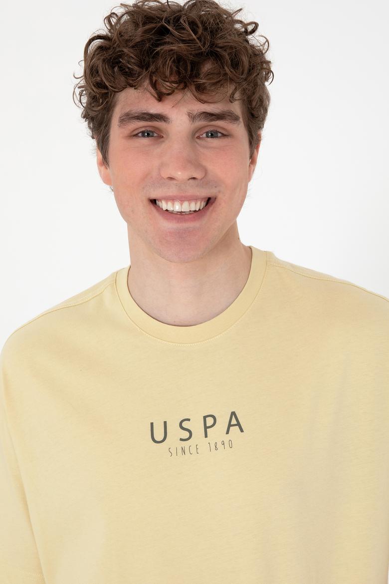 Erkek Oversize Fit Bisiklet Yaka Açık Haki Tişört - 50299543006