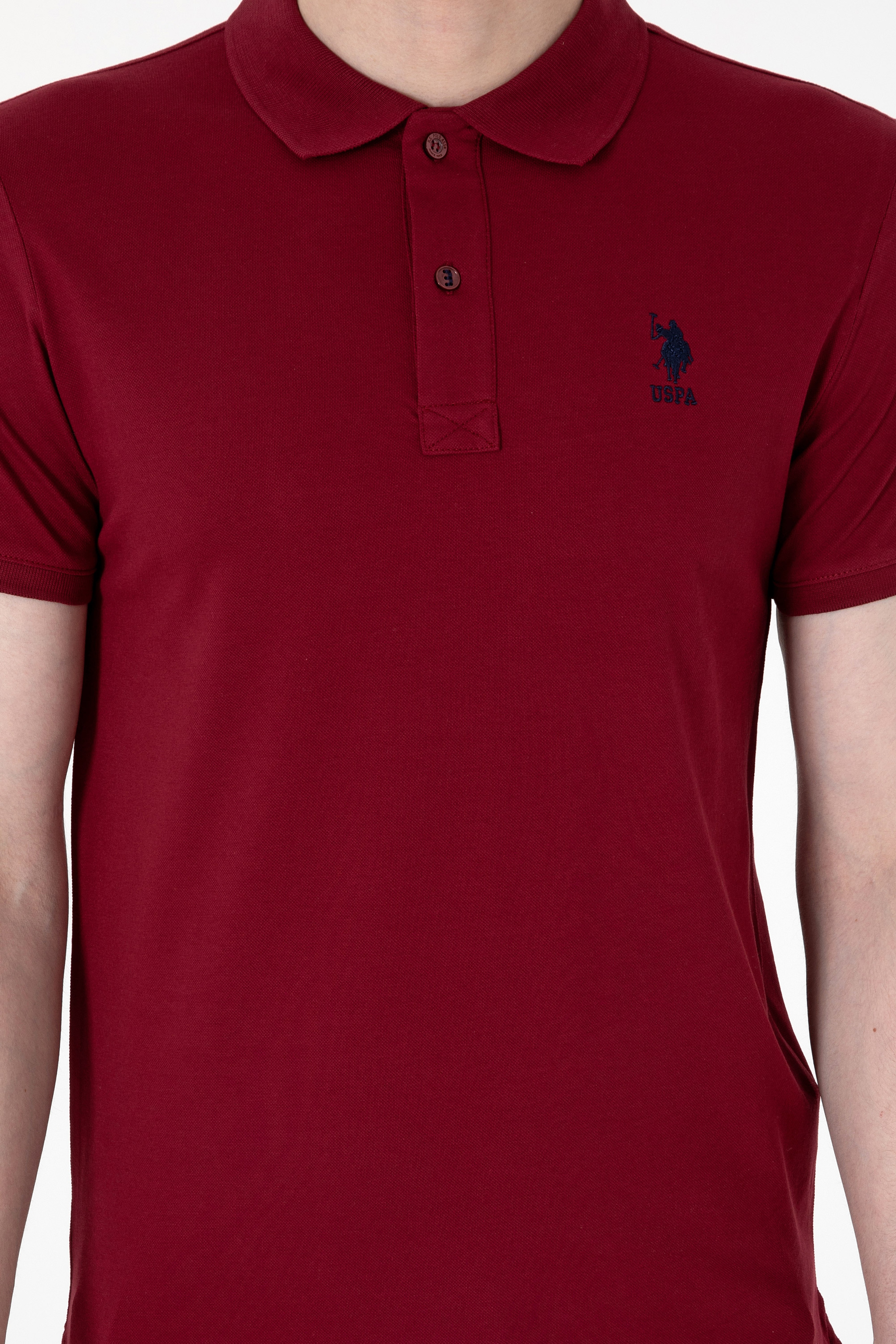 Erkek Slim Fit Polo Yaka Bordo Basic Tişört - Image 6