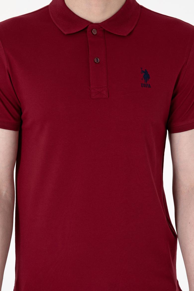 Erkek Slim Fit Polo Yaka Bordo Basic Tişört - 50298011157