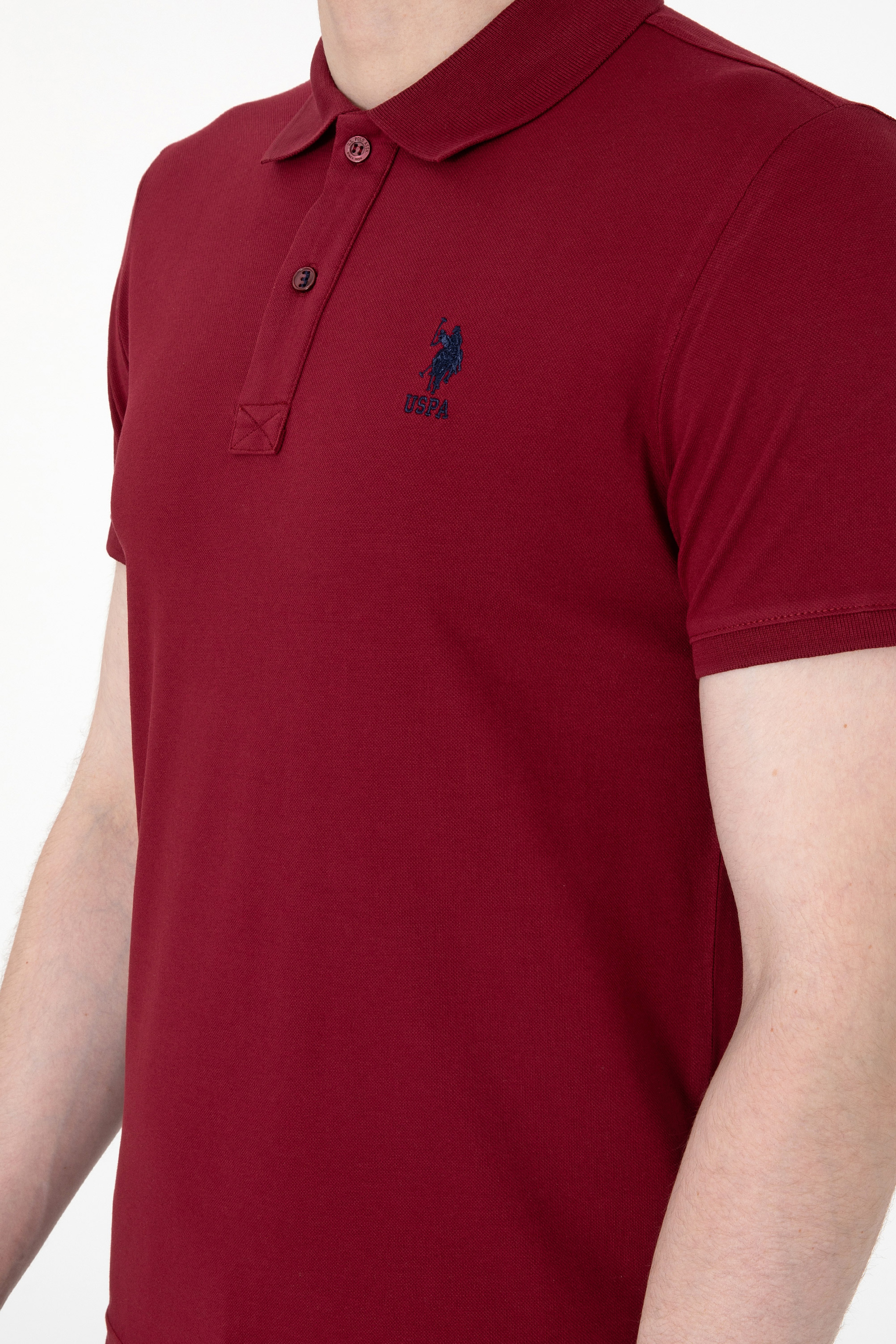 Erkek Slim Fit Polo Yaka Bordo Basic Tişört - Image 7