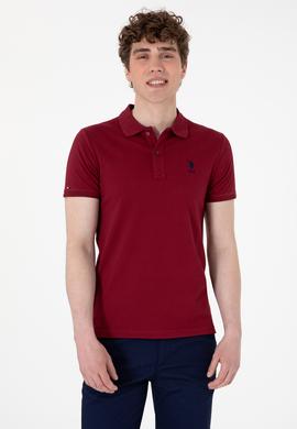 Erkek Slim Fit Polo Yaka Bordo Basic Tişört - 50298011157