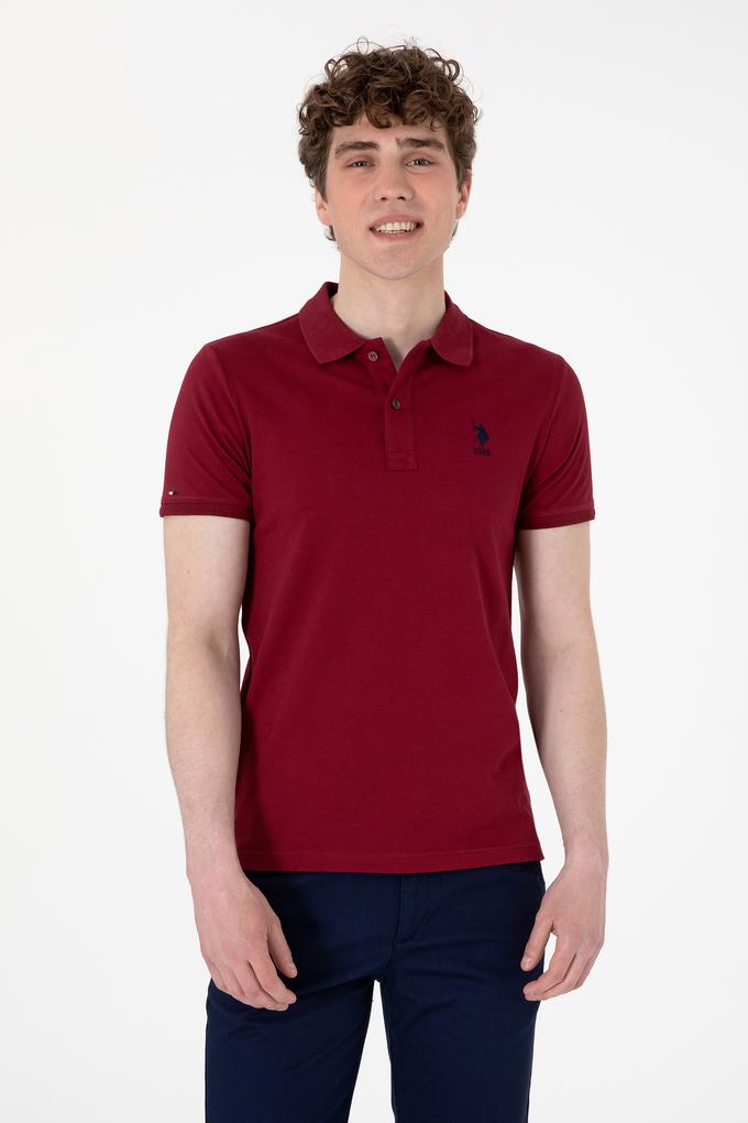 Erkek Slim Fit Polo Yaka Bordo Basic Tişört