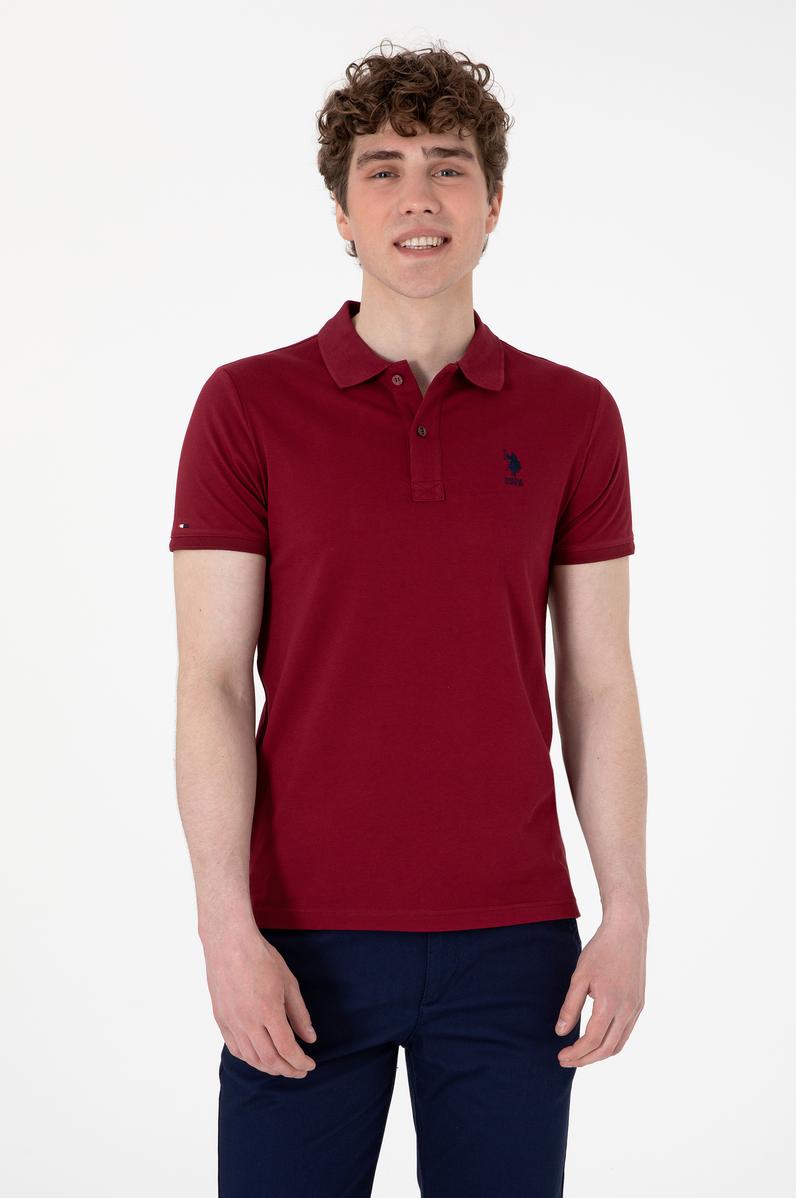 Erkek Slim Fit Polo Yaka Bordo Basic Tişört