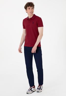 Erkek Slim Fit Polo Yaka Bordo Basic Tişört - 50298011157