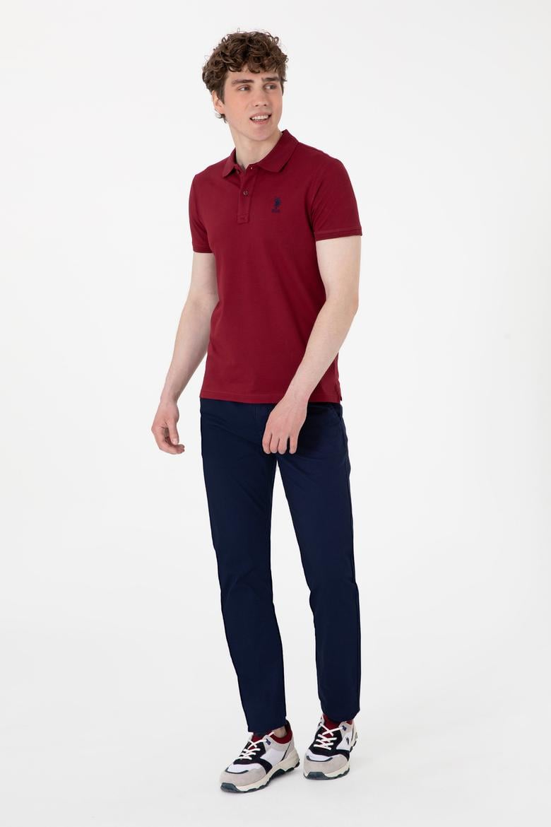 Erkek Slim Fit Polo Yaka Bordo Basic Tişört - 50298011157