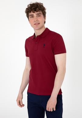 Erkek Slim Fit Polo Yaka Bordo Basic Tişört - 50298011157