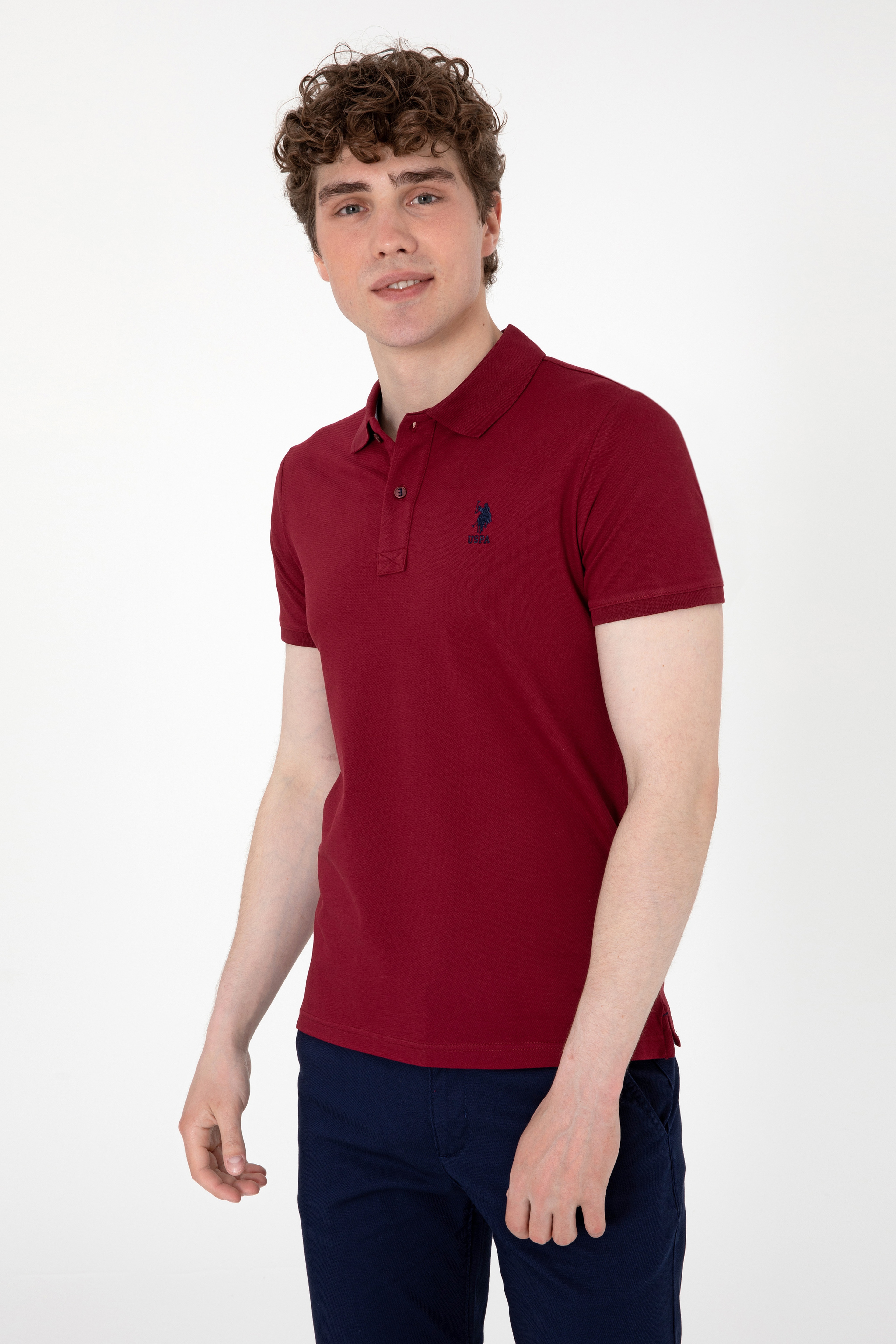 Erkek Slim Fit Polo Yaka Bordo Basic Tişört - Image 3