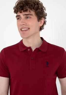 Erkek Slim Fit Polo Yaka Bordo Basic Tişört - 50298011157