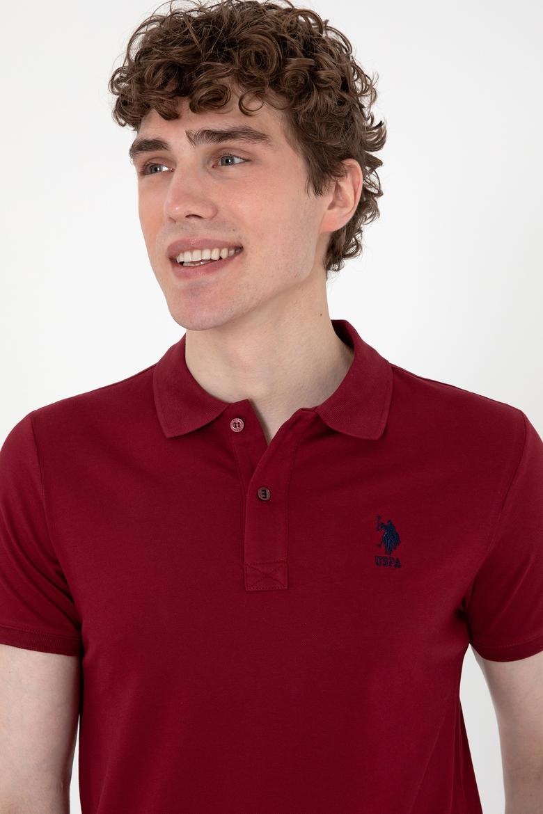 Erkek Slim Fit Polo Yaka Bordo Basic Tişört - 50298011157