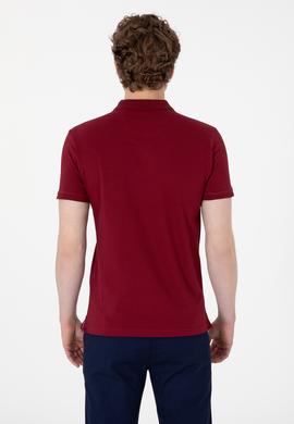 Erkek Slim Fit Polo Yaka Bordo Basic Tişört - 50298011157