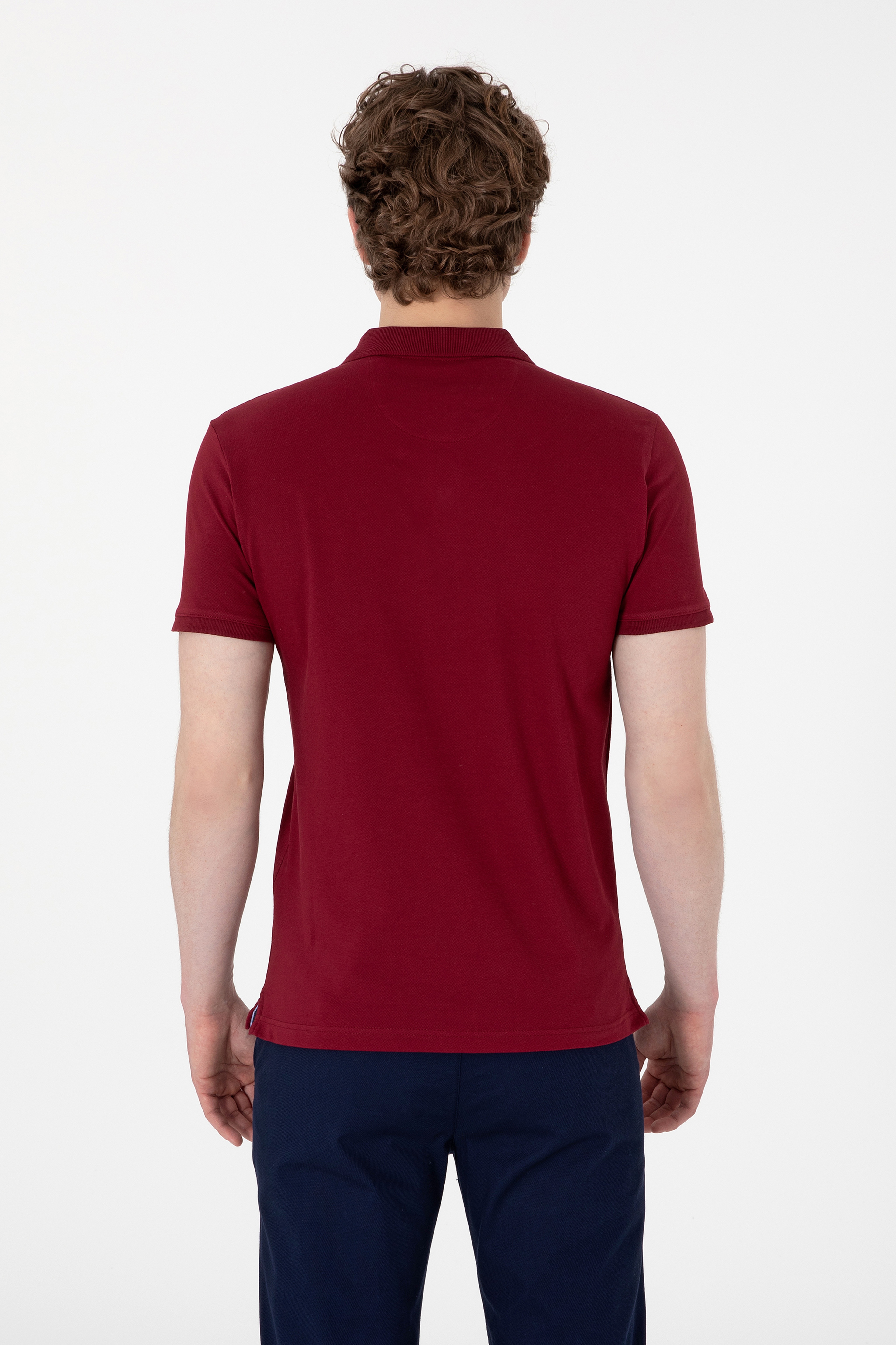 Erkek Slim Fit Polo Yaka Bordo Basic Tişört